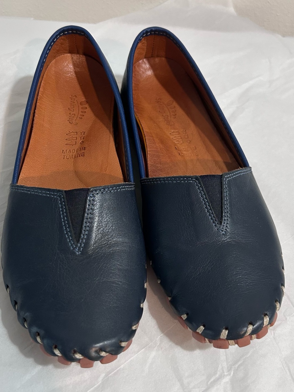 Spring Step Kathaleta Navy Leather Antishock Comfort Loafers Flats 38